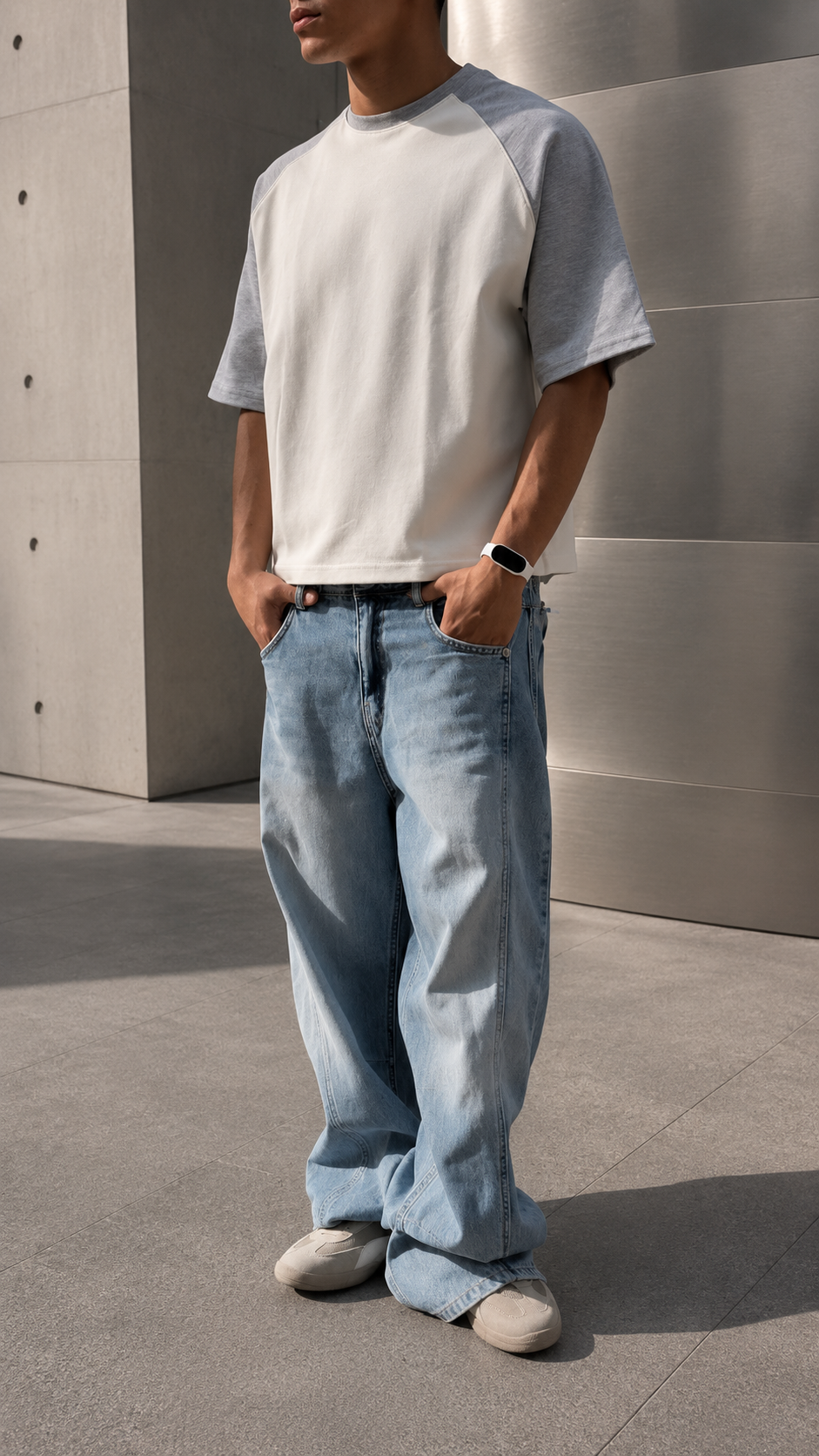 RAGLAN T-SHIRT - WHITE/LIGHT-GRAY
